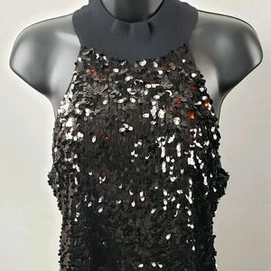 INC.-Black Sequins Halter Top